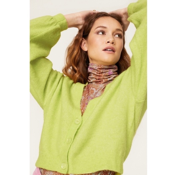 BAUM PFERDGARTEN 90s Alpaca Wool Puff Sleeve Oversized Crop Cardigan Sweater S - Picture 7 of 11